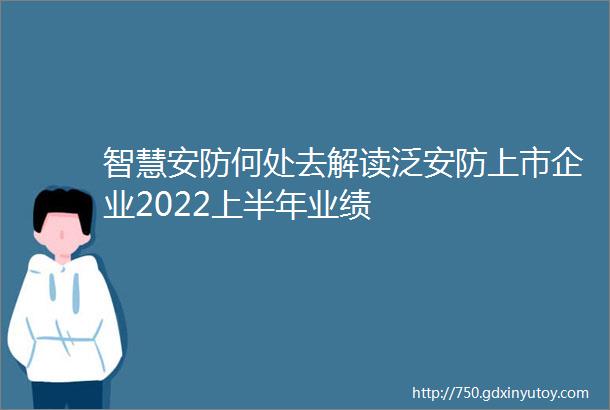 智慧安防何处去解读泛安防上市企业2022上半年业绩